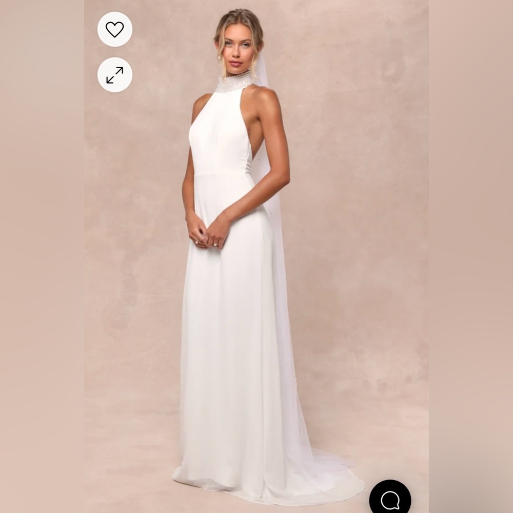 Extraordinary Moment White Pearl Mock Neck Maxi Dress Wedding Dress